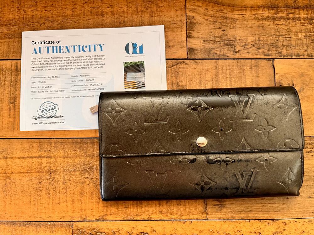 Authentic LOUIS VUITTON Gray Monogram Matt Vernis Long Sarah Wallet W/COA